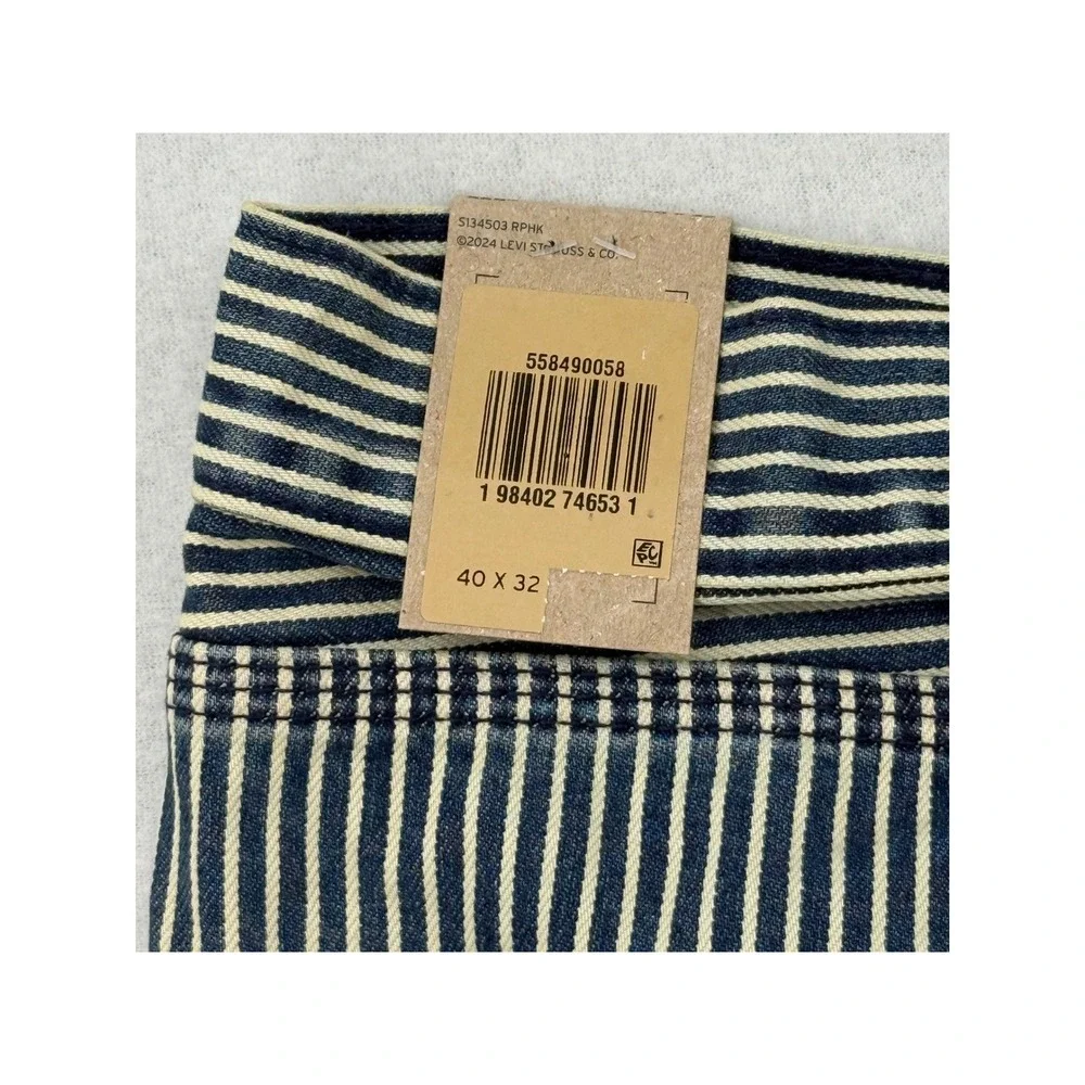 Levi's 568 Loose Straight Carpenter Pants Men's 40x32 Hickory Stripe Blue White